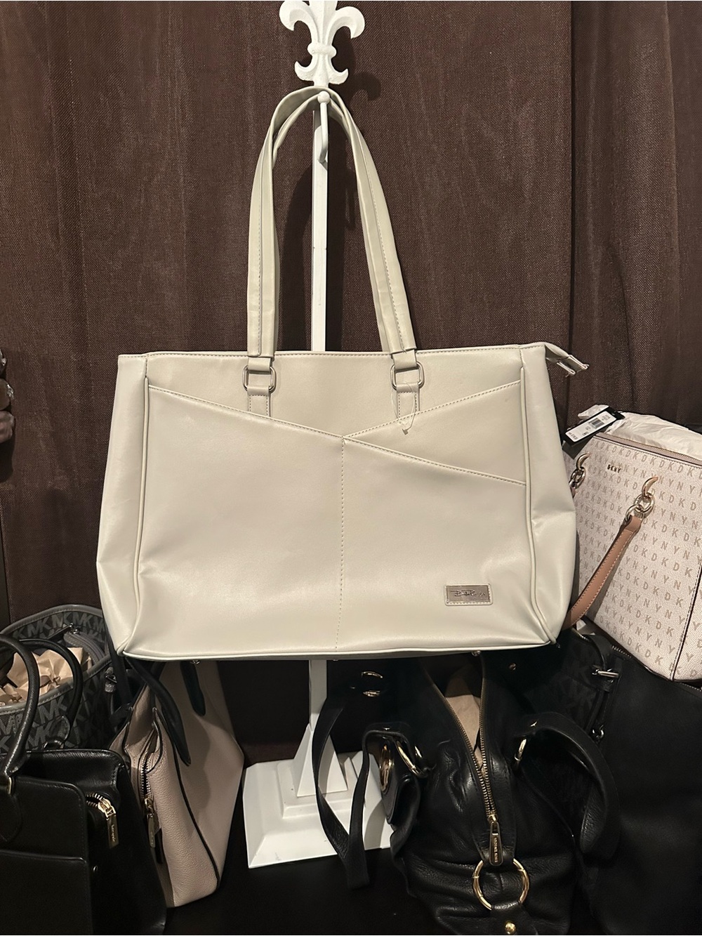 Cream Structured Tote Bag with Dual Handles